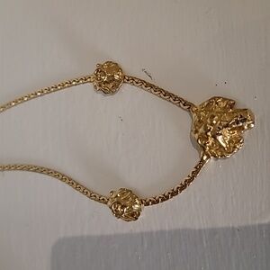 Gold Tone Necklace Choker with 3 Lion Faces